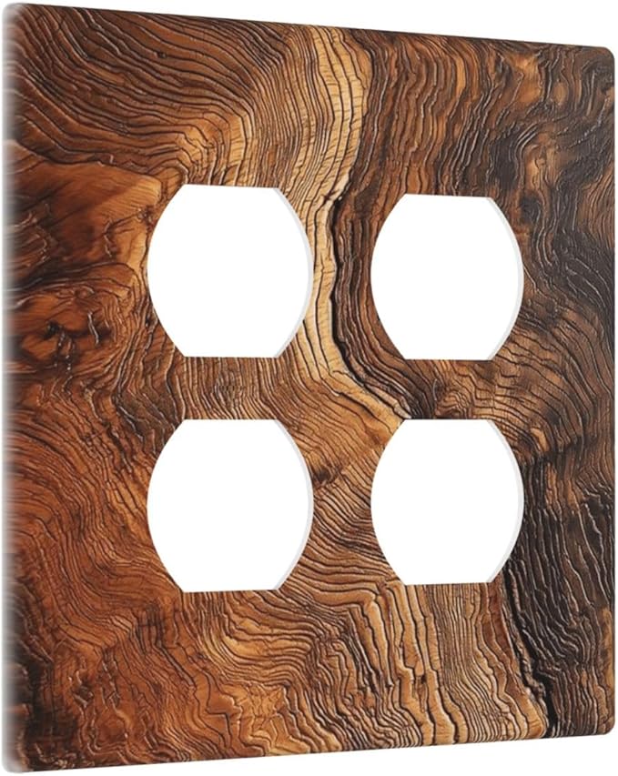 Natural Wood Grain Texture Old Tree Trunk Print Outlet Covers 2 Gang Double Duplex Decorative Light Switch Covers Electrical Wallplates Socket Faceplate for Farmhouse Home Decor
