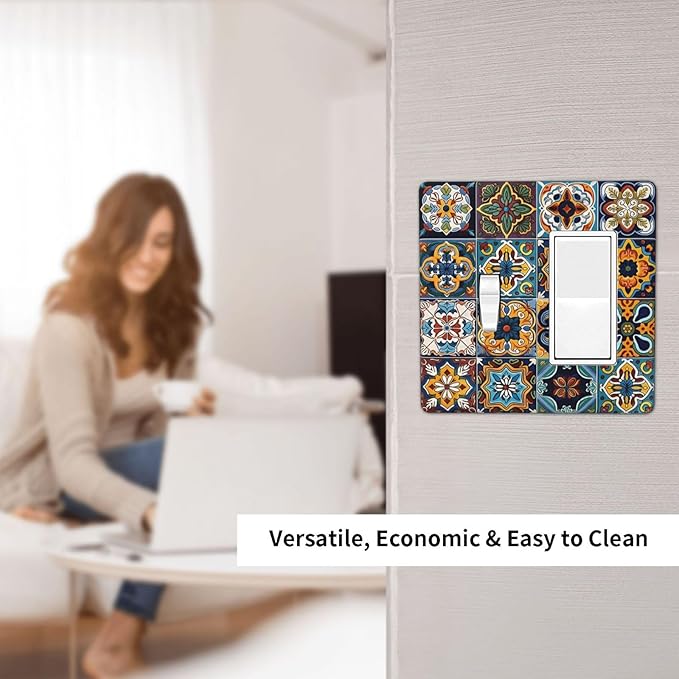 Mexican Talavera Tiles Floral Outlet Covers 1 Toggle 1 Rocker Combination Decorative Wall Plate Electrical Switch Plates Light Switch Cover Plate for Bathroom Kitchen Decor