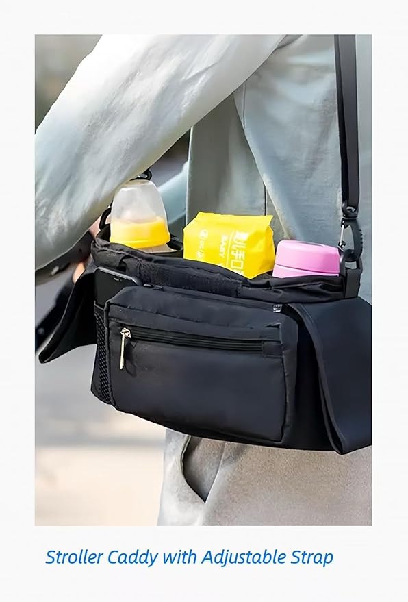 Stroller Organizer with Insulated Cup Holders & Detachable Wristlet | Universal Fit Stroller Caddy | Converts to Shoulder Bag | Holds Bottles, Phone, Diapers