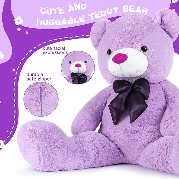 Toys Studio Large Teddy Bear 47 Inch, 4ft Giant Purple Teddy Bear for Baby Shower Decorations Big Plush Toy for Kids Girls Women Christmas Valentine's Day