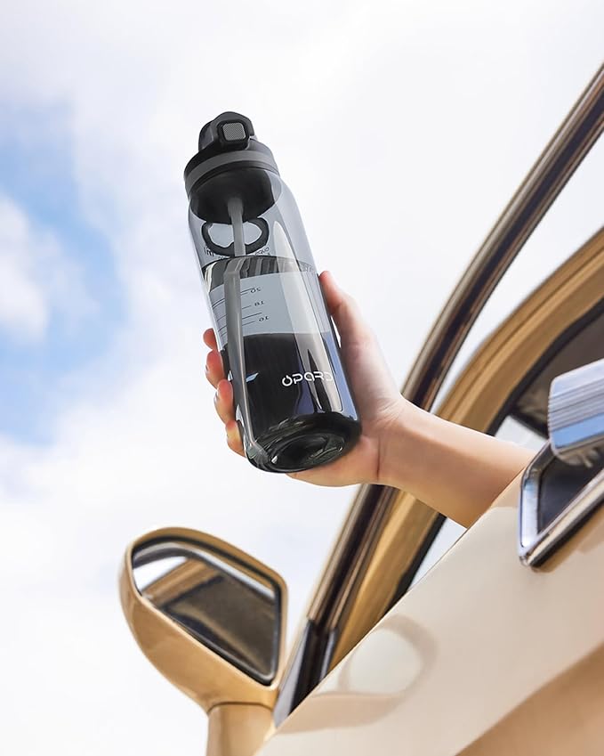 Opard Peak 1000 ml/34 oz Water Bottle with Straw Cap, BPA-Free, Leak Proof Flip Top Bottle