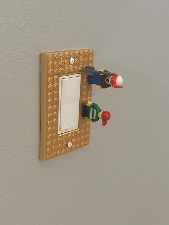 Brick Wall Plate, Rocker Toggle Light Switch Cover for Kids Bedroom, Game Room, 1-Gang (Gold)