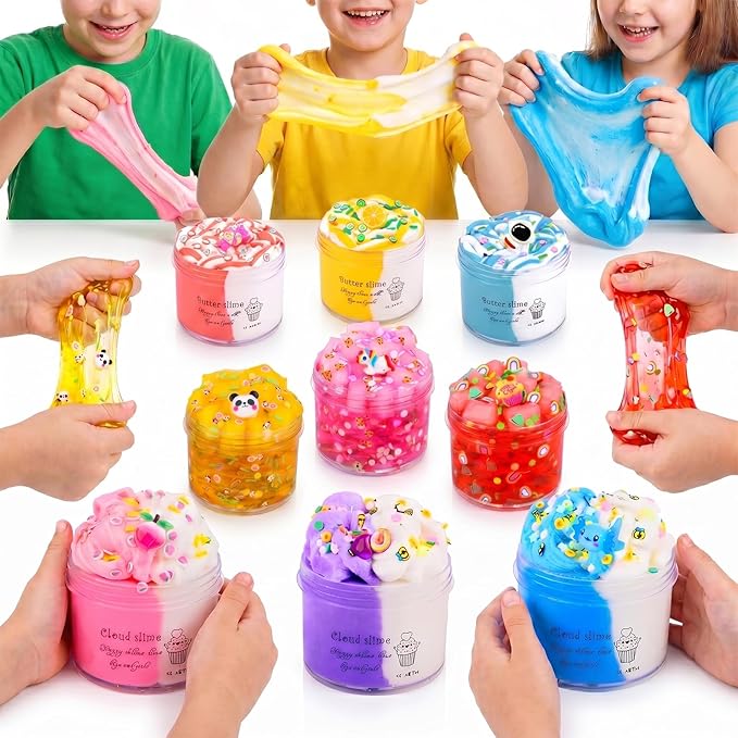 9 Pack Axolotl Slime Kit, with 3 Jelly Cube Crunchy Slime 3 Cloud Slime 3 Butter Slime, for Girls and Boys Party Favors, Stress Relief Toy for Kids, School Education
