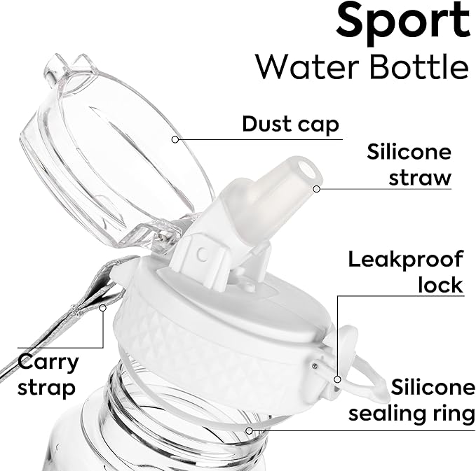 OLDLEY Kids Water Bottle with Straw 15 oz BPA-Free Leak-Proof Motivational Water Bottles with Time Marker for School Sports Travel Gym, Easy to Use for Girls Goys, 1 Straw Lid, Transparent