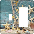 Nautical Beach Starfish Teal Wood 2 Gang Single Toggle/Rocker Combination Light Switch Cover Decorative Wall Plate Cover Electrical Faceplate Art Oil Painting Decor