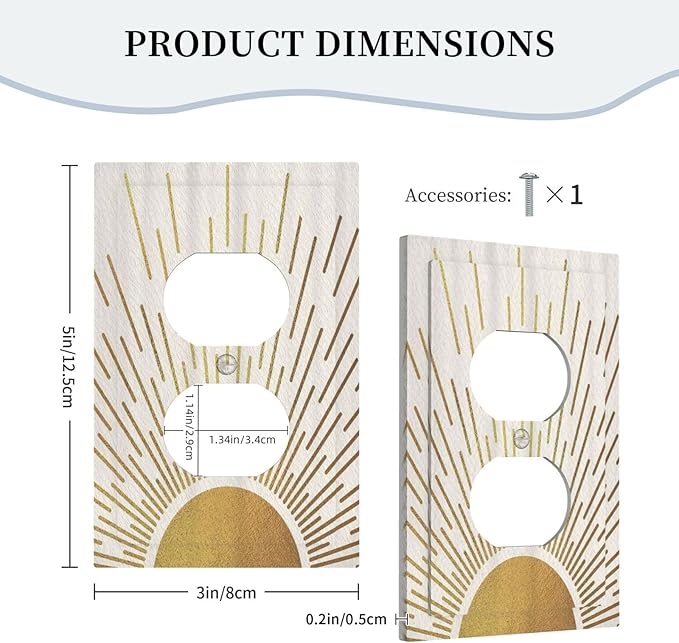 Decorative Outlet Covers Midcentury Golden Sun Minimalism Sunrise 1 Gang Wall Plate Receptacle Duplex Light Switch Cover Plate Single Dual Plug Covers Electrical Switchplate Faceplate