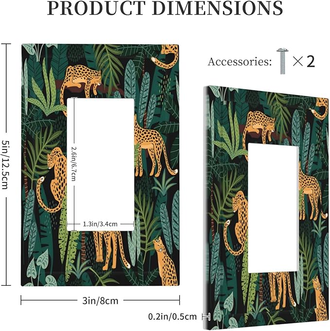 Jungle Cheetah Tropical Wildlife Leopard Green Palm Leaf Decorative Outlet Covers 1 Gang Single Rocker Light Switch Cover Plate Wall Plates GFCI Faceplate for Farmhouse Home Decor