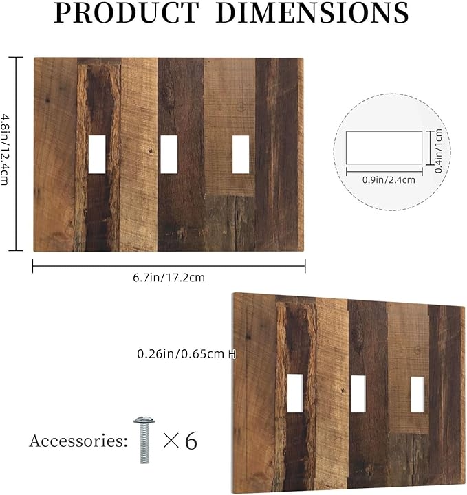Decorative Switch Plates Natural Wood Brown Wooden Planks 3 Gang Wall Plate Triple Toggle Light Switch Cover Faceplate Electrical Wall Panels For Farmhouse Cabin Decor