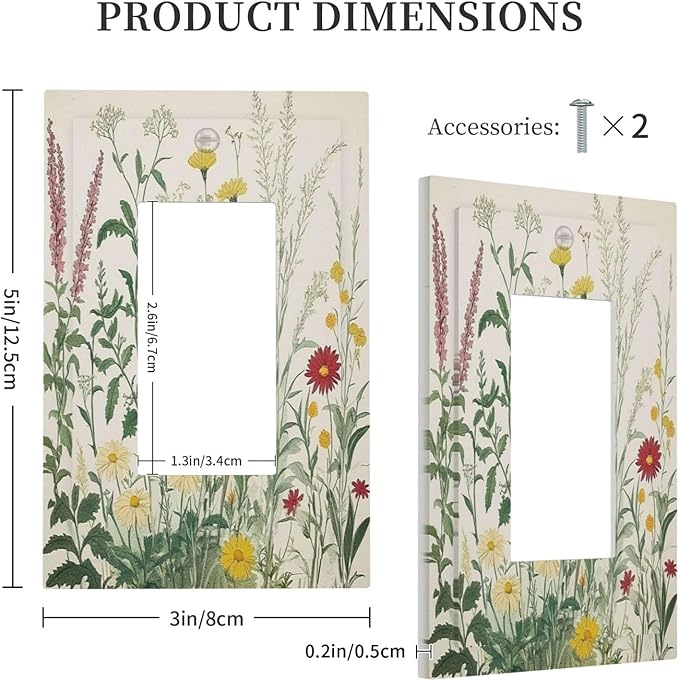 Rustic Wildflower Green Plants Daisy Floral Decorative Outlet Covers 1 Gang Single Rocker Light Switch Cover Plate Wall Plates Gfci Faceplate For Farmhouse Bed Room Decor