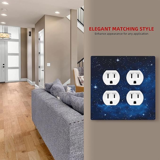 Light Switch Cover Plate Galaxy Starry Sky Universe Sparkle Stars 2 Gang Socket Covers Double Duplex Wallplates Switch Plates and Outlet Covers for Bathroom Bedroom Decor