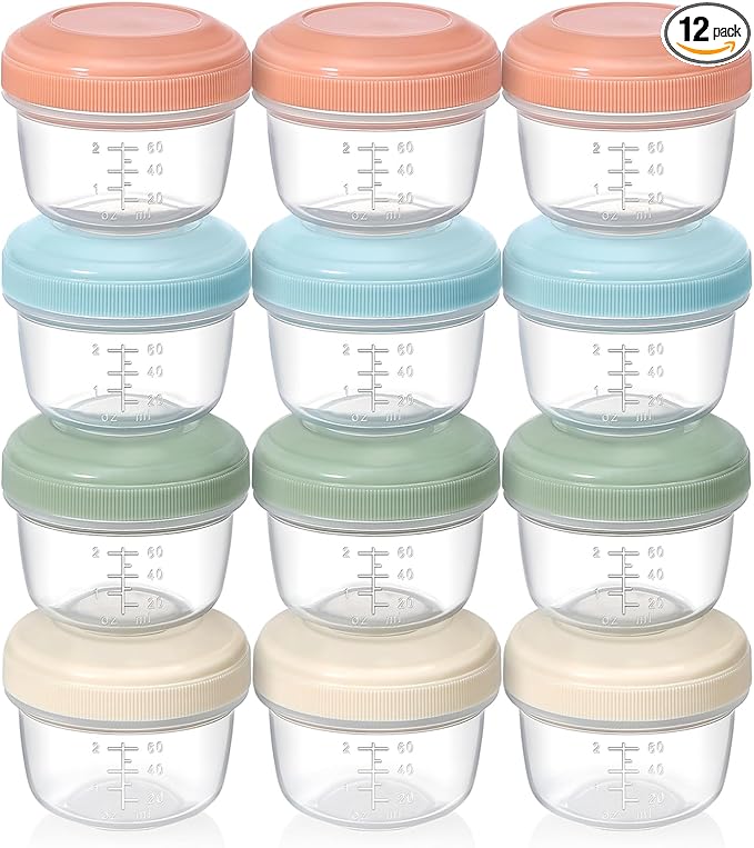 VITEVER [12 Pack] 4 oz Small Containers with Lids, Reusable Plastic Jars for Snack and Puree, Salad Dressing Container to Go, Deli Containers, Condiment Containers, Dishwasher Safe, BPA Free