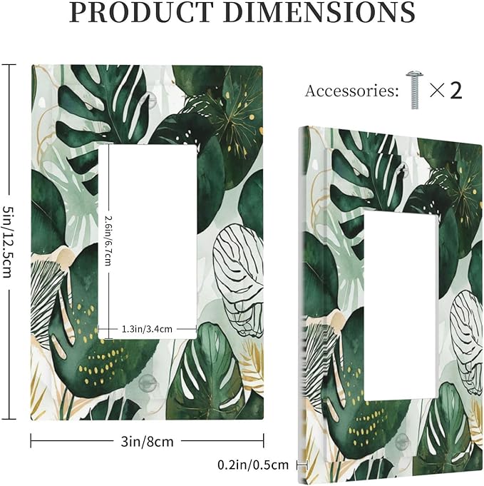 Decorative Outlet Covers Boho Tropical Leaves 1 Gang Single Rocker Light Switch Cover Plate Wall Plates GFCI Faceplate for Bedroom Bathroom Decor