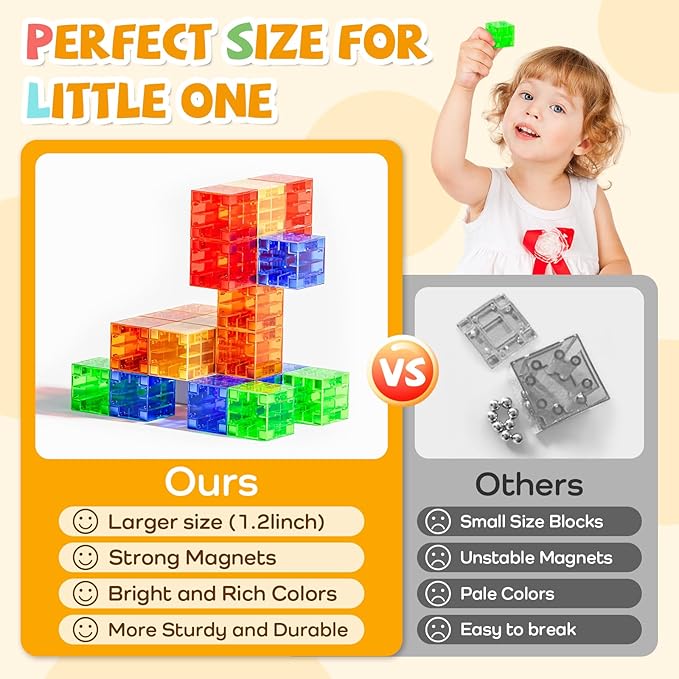 SYSKENI Mini Magnetic Blocks Travel Set, 35PCS Magnetic Blocks Travel Toys for Kids Ages 3-5 4-8, Portable Magnet Cubes Preschool Learning Toys with Portable Iron Storage Box Christmas Birthday