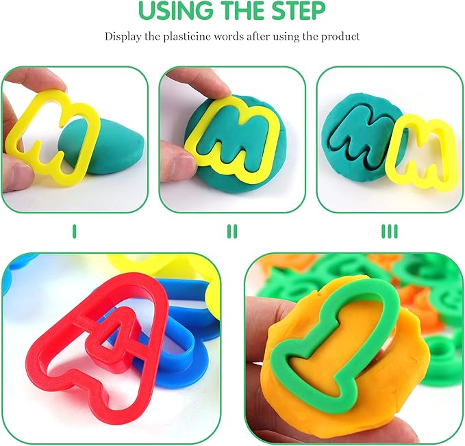 Dough Tools 47 PCS Dough Play Tools Set for Kids, Plastic Alphabet Numbers Cutters, Rollers, Rolling Pins