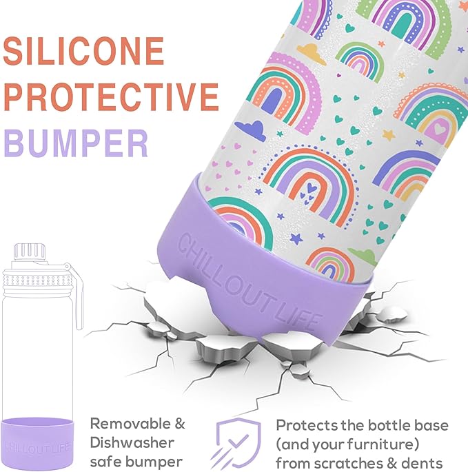 CHILLOUT LIFE 17 oz Kids Insulated Water Bottle for School with Leakproof Spout Lid and Cute Waterproof Stickers, Personalized Stainless Steel Thermos Flask Metal Water Bottle for Girls & Boys