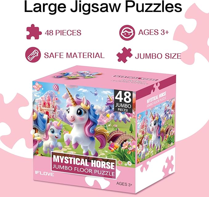 Jumbo Floor Puzzle for Kids,48 Piece Unicorn Large Jigsaw Puzzles,Puzzle for Toddler Ages 3-5,Fun Educational Preschool Learning Toy Easter Gift for Boys & Girls Ages 4-8