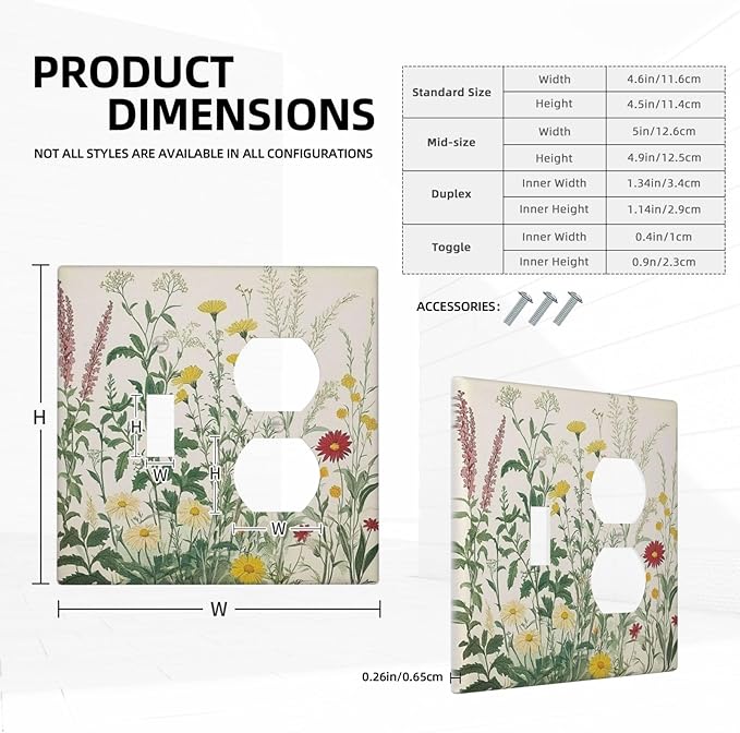 Rustic Wildflower Green Plants Daisy Floral Wallplates 1 Toggle 1 Duplex Switch Plate Electrical Gfci Faceplate Decorative Light Switch Covers For Farmhouse Bed Room Decor