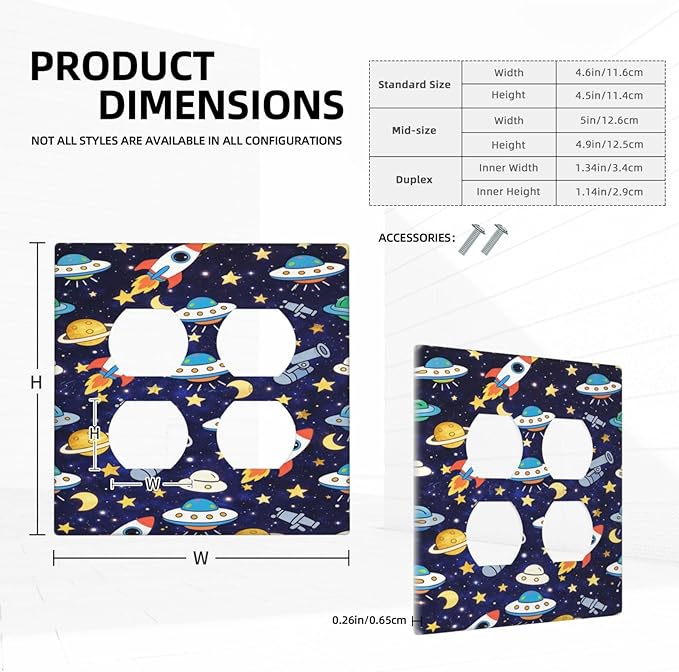 Decorative Outlet Covers Blue Space-themed Rocket Spaceship 2 Gang Light Switch Cover Plate Double Duplex Wall Plates for Electrical Switch Plate Covers for Children's Room Decor