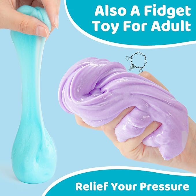 Slime Kit for Girls and Boys, Safe and Fluffy Slime for Kids, Stress Relief Kids Slime Kits for Toddlers, Stretchy Butter Slime Pack of 12
