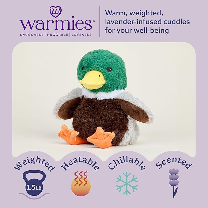warmies Microwavable & Weighted Stuffed Animals, Mallard - Heated Stuffed Animal Plushie for Warmth & Comfort - Cute Soft Plush Toys for Adults & Children (Boys, Girls, Babies & Toddlers)