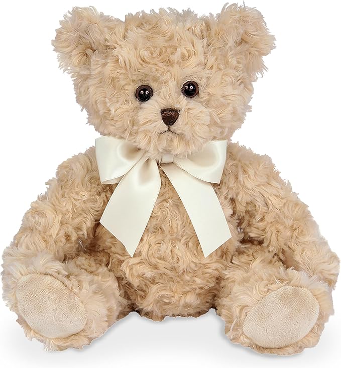 Bearington Tate Teddy Bear Stuffed Animal - 18" Soft Teddy Bear Plush Toy - Classic Design Cuddly Bears with Satin Bow - Adorable Floppy Beige Plush Animal Gift for Kids and Toddlers