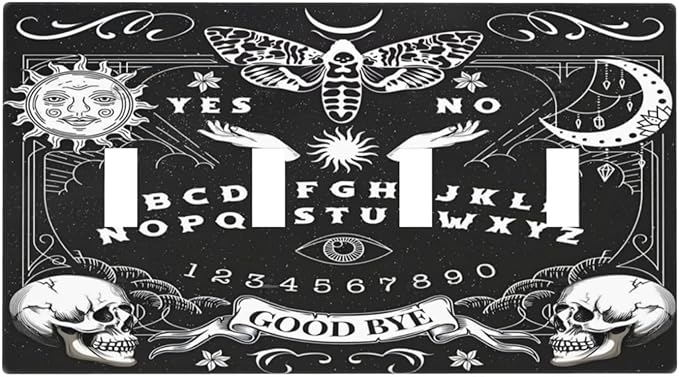 Black Witchy Skeleton Skull Gothic Sun Moon Light Switch Covers Quad Toggle Electrical Faceplate 4 Gang Wall Plate Decorative Switch Plates Cover for Bedroom Living Room Decor