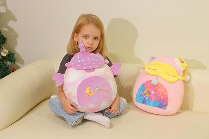 Hopearl 14'' Unicorn Plush Toy, Good Night Stuffed Animal with Eye Patch, Smooth Plushies Pillow, Companion Gift for Kids, Decor