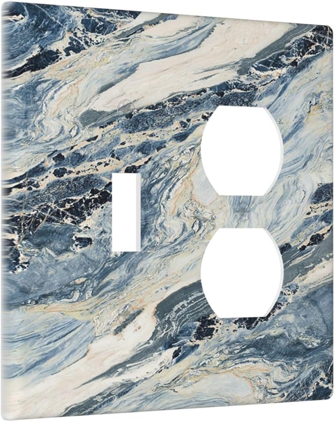 Wallplates Blue Grey Marbling Modern Abstract Design 1 Toggle 1 Duplex Switch Plate Electrical GFCI Faceplate Decorative Light Switch Covers for Bedroom living Room Decor
