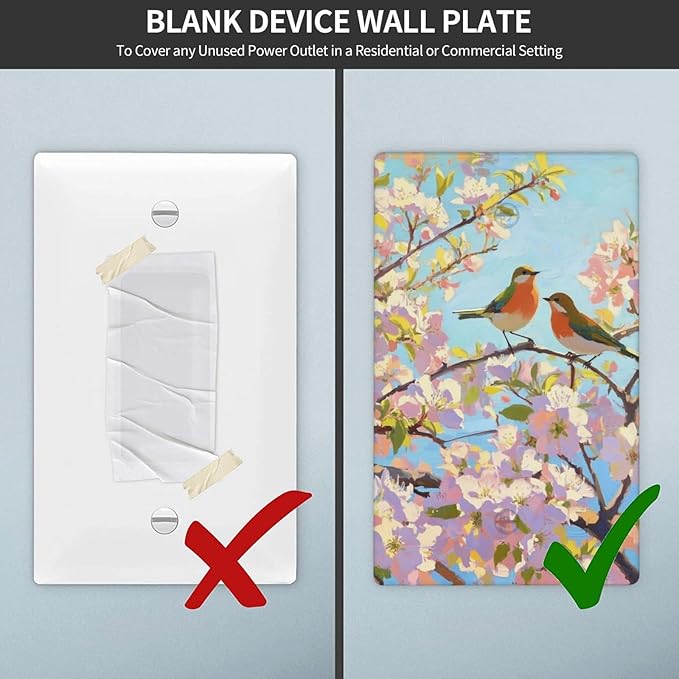 Bird Flower No Device Blank Wall Plate Decorative 1 Gang Light Switch Covers Electrical Switchplate Home Decorate Faceplat for Bathroom Bedroom Kitchen Room 4.5 x 2.76 Inch