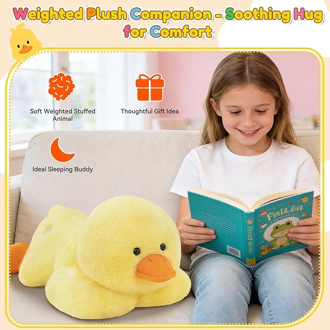 QUIRAI Weighted Stuffed Animals Duck Plush, 24" | 3.3 lb Duck Stuffed Animal, Pillowfort Weighted Plush Animals & Cute Plushies Gifts for Kids Adults