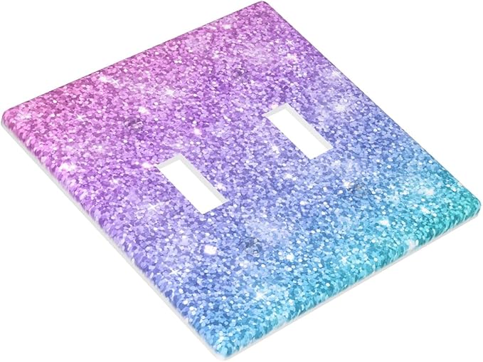 Pink Blue Mermaid Printed Pattern Double Light Switch Cover Plates Decorative 2 Gang Wall Plate Double Toggle Lightswitch Cover