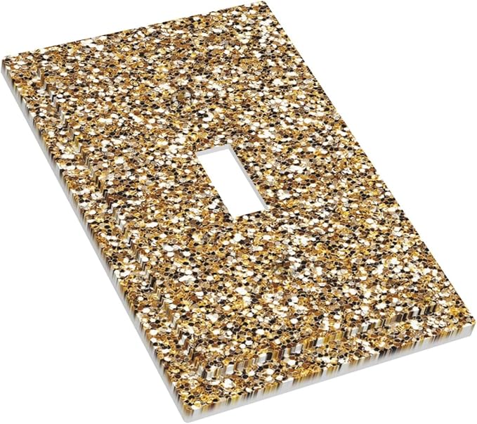 Decorative Light Switch Cover Plate Gold Glitter Sequins 1 Gang Single Toggle Wall Plate Electrical Outlet Covers Decorate Switch Plate Cover for Bedroom Cabin Decor