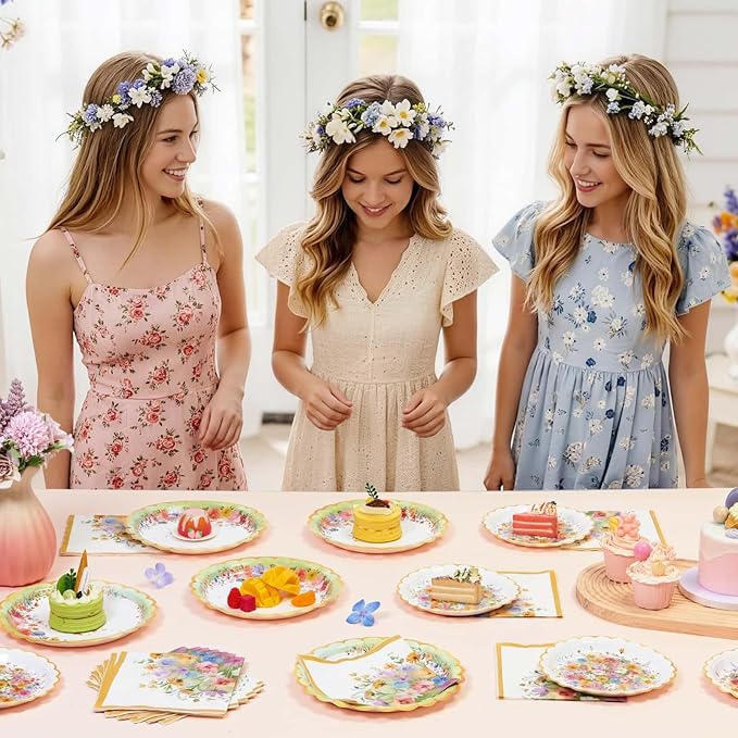 WERNNSAI Wildflower Party Decorations - 48PCS Floral Plates and Napkins Wildflower Tableware Set Spring Floral Party Supplies for Kids Girls Birthday Baby Shower Picnic Wedding Serves 16 Guests