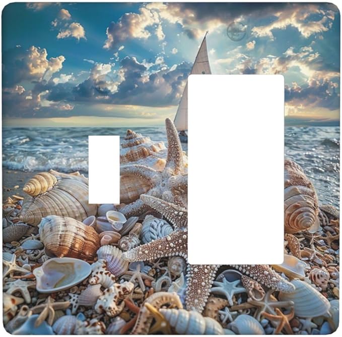 Outlet Covers Summer Sea Beach Starfish Seashell Sailboat 2 Gang Combo Light Switch Cover Plate Toggle Rocker Switch Plate Covers Decorative Switch Plates and Outlet Covers for Home Decor