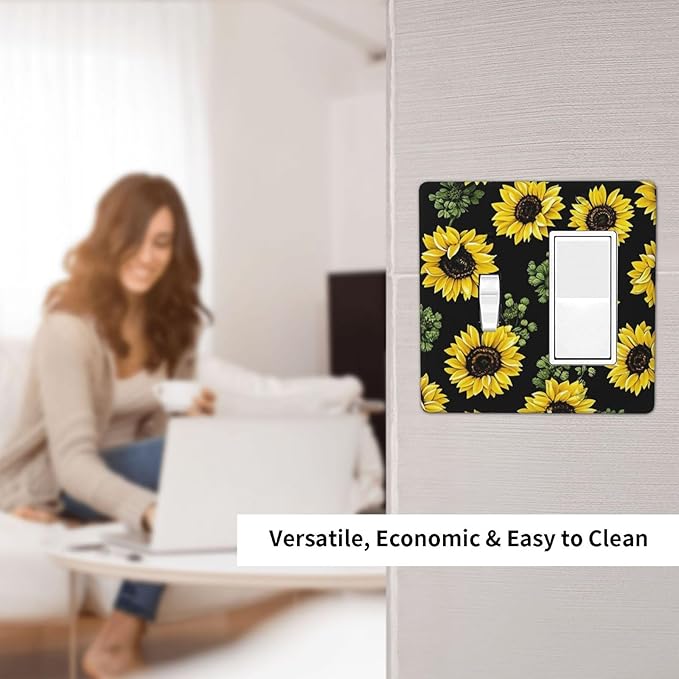 Outlet Covers Floral Sunflower Plants Flowers 1 Toggle 1 Rocker Combination Decorative Wall Plate Electrical Switch Plates Light Switch Cover Plate For Bed Room Farmhouse Decor
