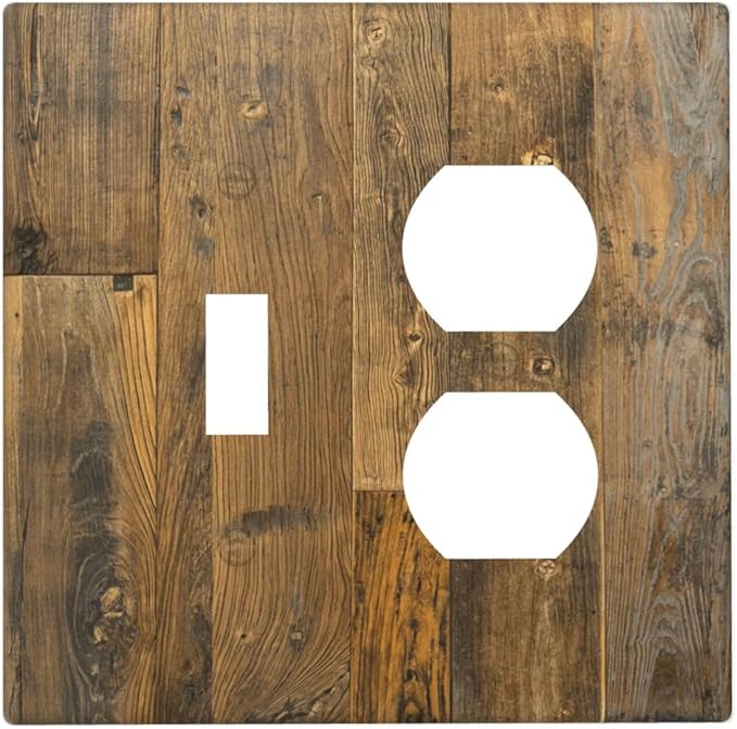 Brown Wood Vintage Rustic Old Board Wallplates 1 Toggle 1 Duplex Switch Plate Electrical GFCI Faceplate Decorative Light Switch Covers for Farmhouse Home Decor