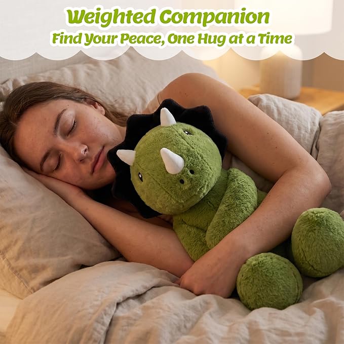 BRICHOEE 5lbs Weighted Triceratops Stuffed Animals, 20'' Weighted Comfort Sensory Soothing Dinosaur Plush Toy, Cuddling Calming Cuddle Companion Gifts for Adults & Kids