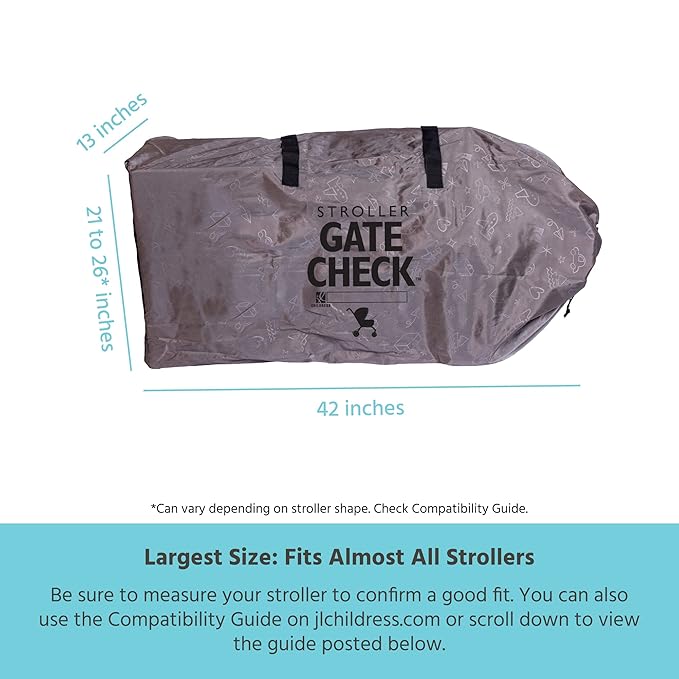 J.L. Childress Gate Check Bag for Single & Double Strollers - Travel Bag for Airplane, Fits Most Standard Baby Strollers, Airport Accessories for Gate Check, Flying Essentials - Deluxe, Grey