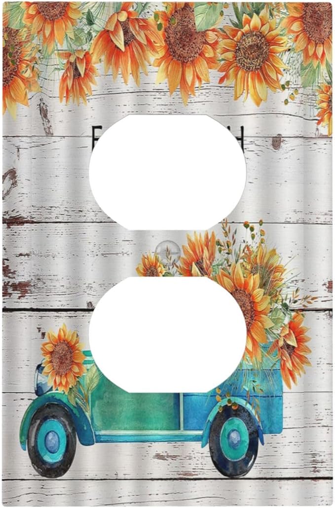 Decorative Outlet Covers Teal Farm Truck Pulling Sunflowers 1 Gang Wall Plate Receptacle Duplex Light Switch Cover Plate Single Dual Plug Covers Electrical Switchplate Faceplate