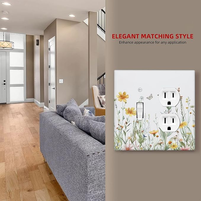 Outlet Covers Rustic Colorful Floral Butterfly Watercolor Flowers 2 Gang Decorative Switch Plates 1 Toggle Duplex Combo Light Switch Cover GFCI Socket Cover WallPlates for Bathroom Bedroom