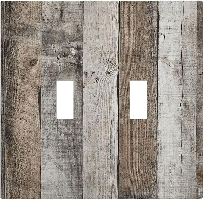 Natural Grey Wood Vintage Faux Wood Grain Decorative Switch Plates 2 Gang Double Toggle Outlet Light Switch Cover Wall Plate Electrical Faceplate for Farmhouse Home Decor