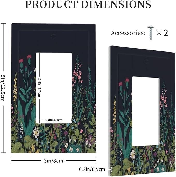 Boho Garden Flowers Weeds Floral Wildflowers Decorative Outlet Covers 1 Gang Single Rocker Light Switch Cover Plate Wall Plates GFCI Faceplate for Bedroom Living Room Decor