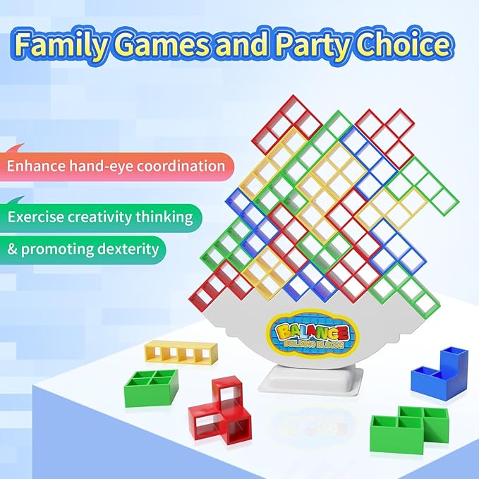 Ziogogco 48 Pcs Game Gifts, Balance Stacking Blocks Game，Perfect for Family, Parties, Travel,Boys Girls Gifts，Novelty Toy Gift for Kids or Friends