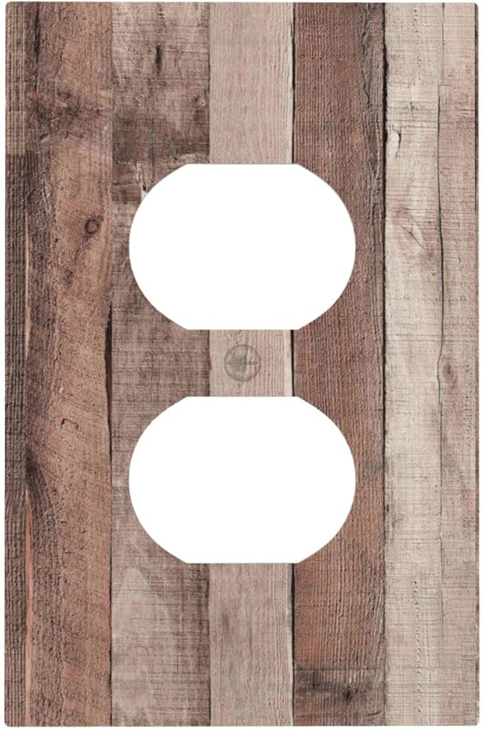 Outlet Covers Retro Wood Brown Farmhouse Barn Wooden 1 Gang Duplex Light Switch Cover Decorative Switch Plates Electrical Receptacle Faceplate Wall Plate for Farmhouse Cabin Decor