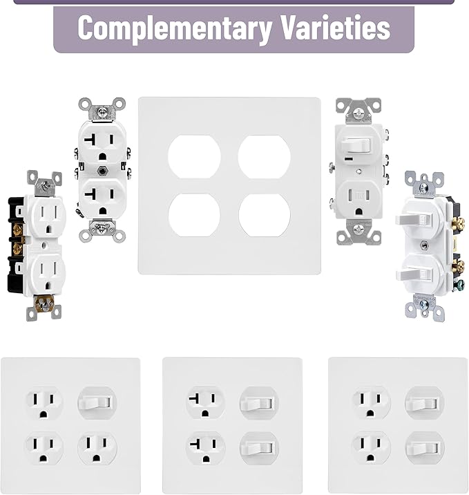 Bates Screwless Double Duplex Outlet Covers, 3 Pack, White, 2 Gang Screwless Wall Plate Cover