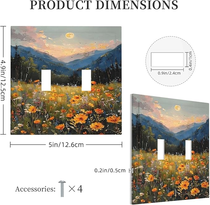 Sunset Wild Flower Field Floral Nature Landscape Decorative Switch Plates 2 Gang Double Toggle Outlet Light Switch Cover Wall Plate Electrical Faceplate for Farmhouse Bedroom Decor