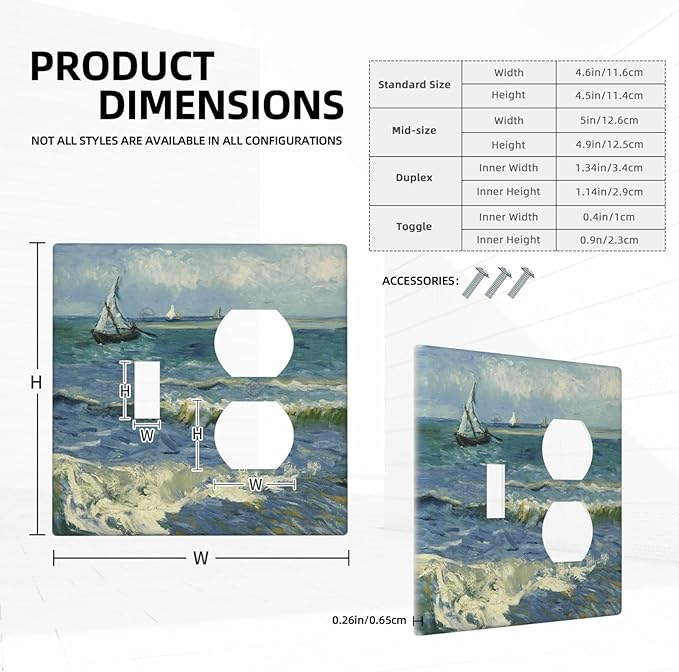 Nautical Ocean Waves Sailboat Painting Blue Sky Wallplates 1 Toggle 1 Duplex Switch Plate Electrical GFCI Faceplate Decorative Light Switch Covers for Bathroom Bedroom Decor