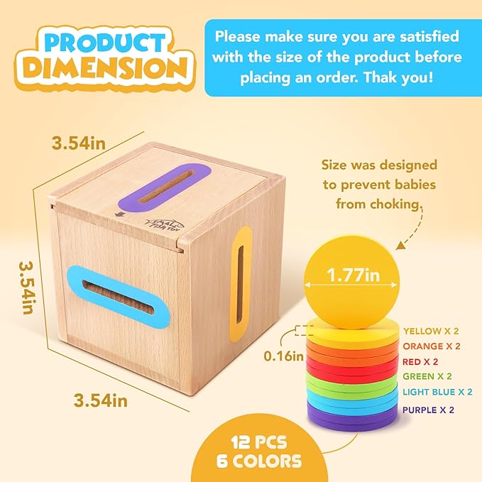 Montessori Toys for 1 2 3 Year Old: Fine Motor Wooden Color Sorting Sensory Toy for Toddlers 1-3 Year Old, Object Permanence Wooden Learning Matching Game, Baby Boys Girls Gifts 12-18 Month Old