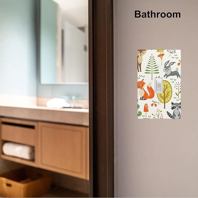 Woodland Forest Animals 1-Gang Toggle Light Switch Plate, Forest Mushroom Wall Plate for Nursery, Kids Room, Playroom & Cabin