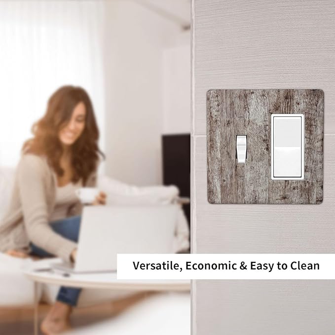 Outlet Covers Rustic Wood Grey Brown Vintage Wooden Plank 2 Gang Combo Light Switch Cover Plate Toggle Rocker Wallplates Decorative Switch Plates and Outlet Covers for Farmhouse Home Decor